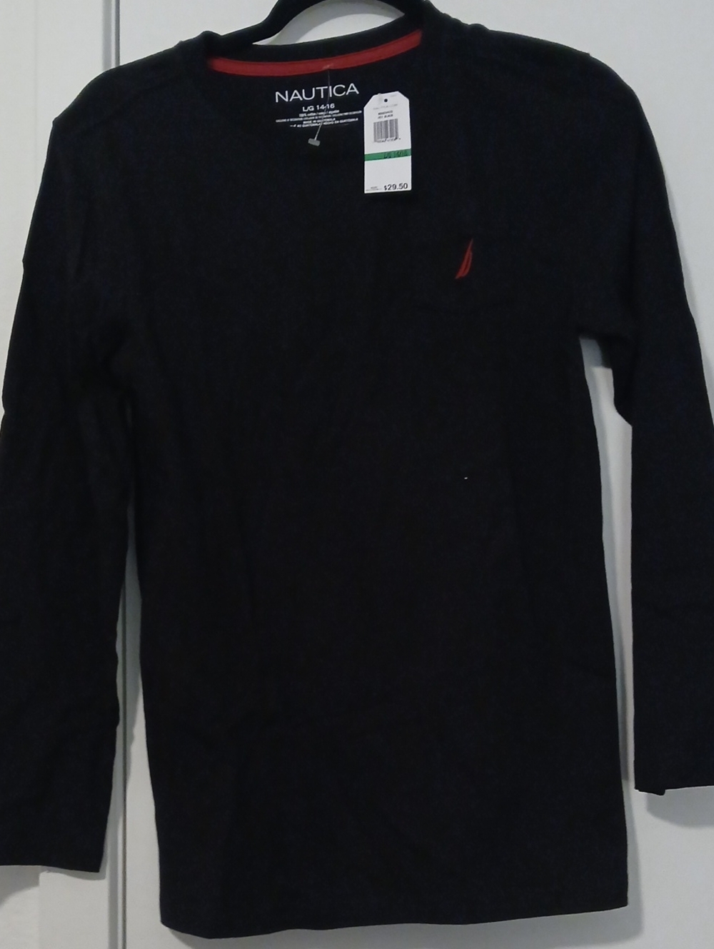 Nautica Long-Sleeve Navy Tee with Red Accents